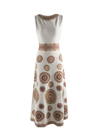 Sleeveless textured circle maxi dress - White & Bordeaux