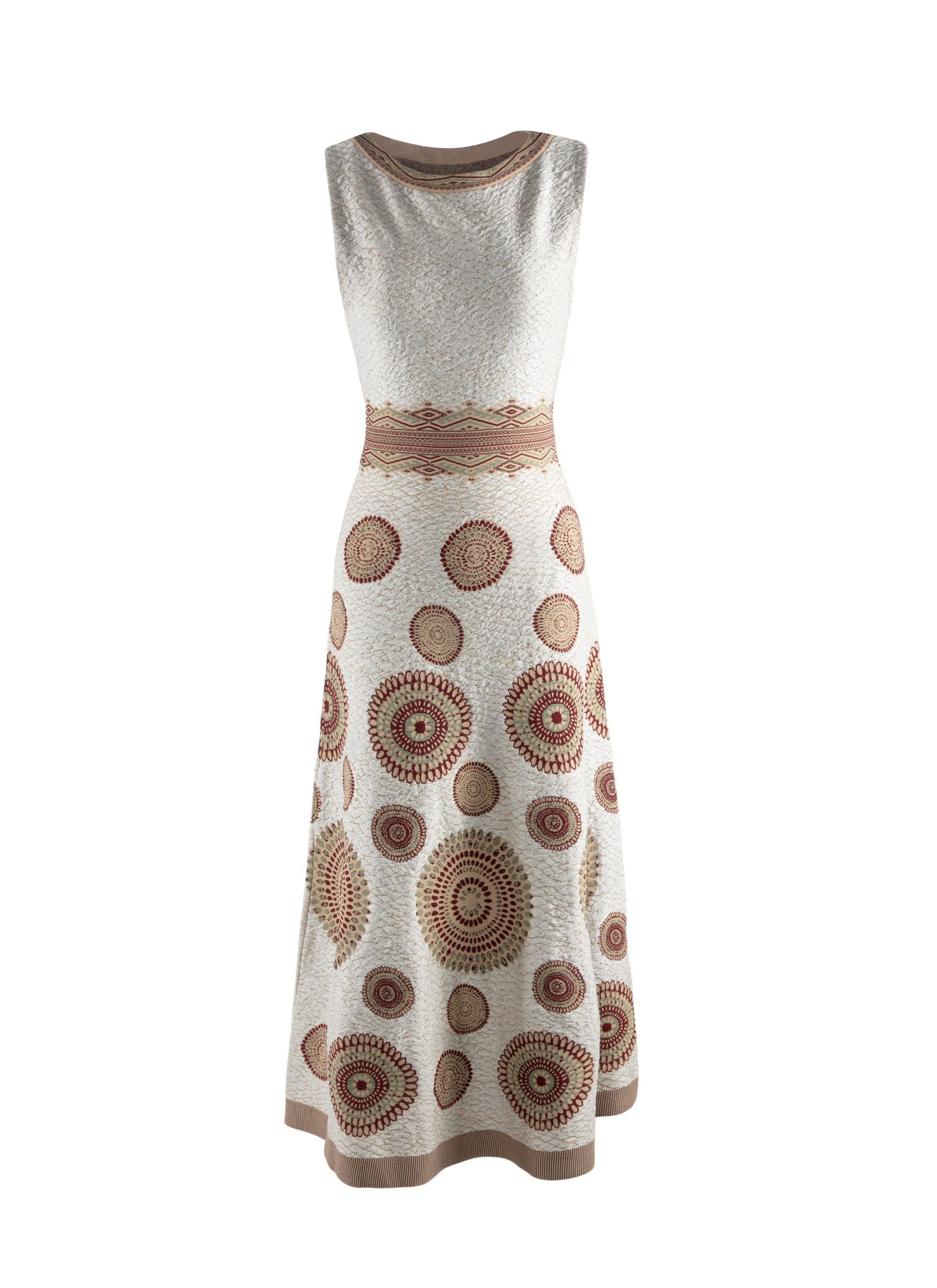 Sleeveless textured circle maxi dress - White & Bordeaux