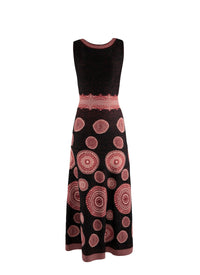 Sleeveless textured circle maxi dress - Black & Bordeaux