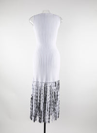 Robe longue plissée à franges sans manches - Blanc & Noir