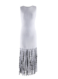 Robe longue plissée à franges sans manches - Blanc & Noir