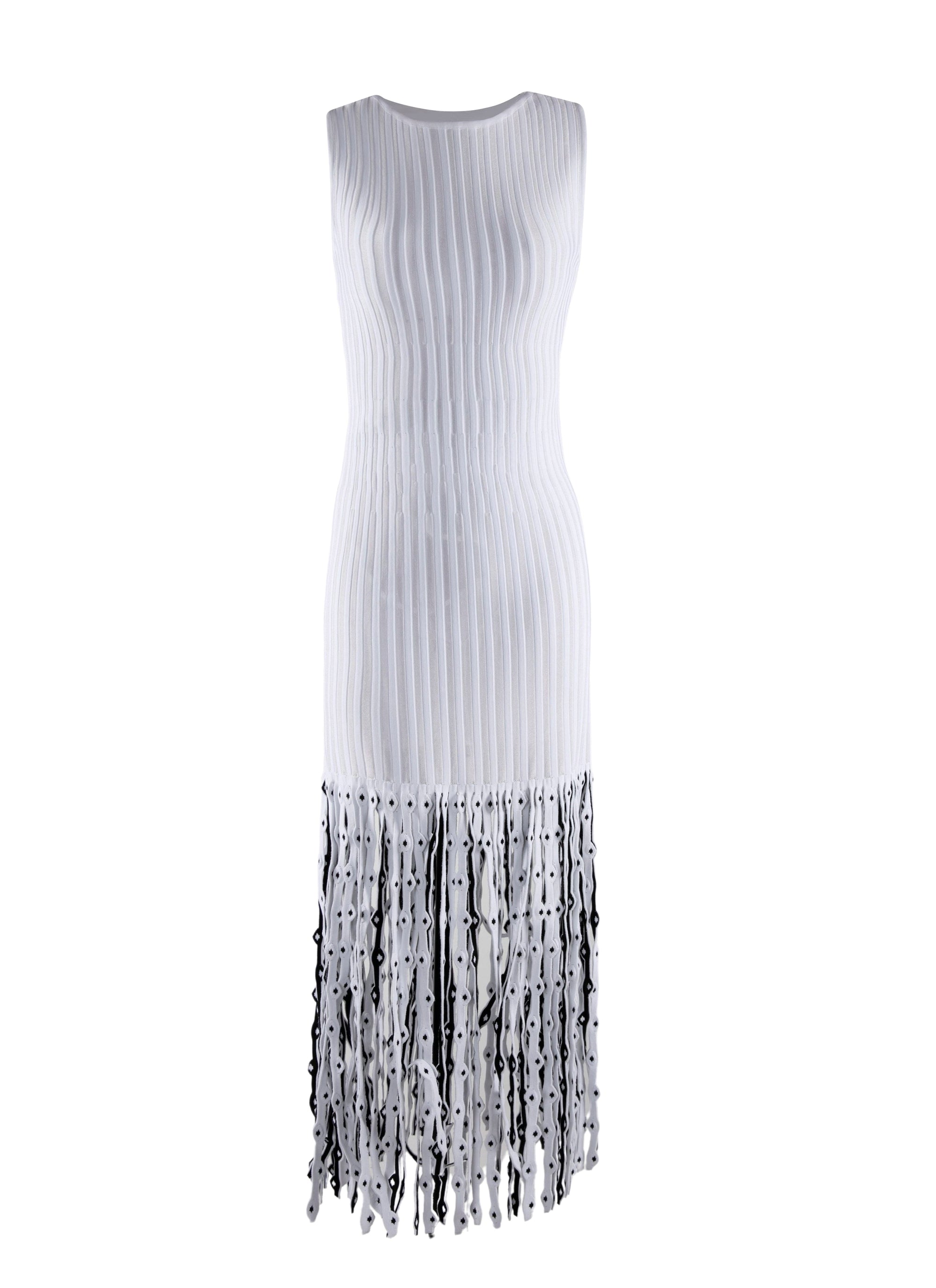 Robe longue plissée à franges sans manches - Blanc & Noir
