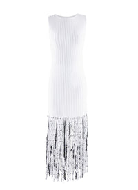 Sleeveless Fringed Pleated Maxi Dress - White & Black