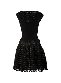 Short flared embossed dress - Black