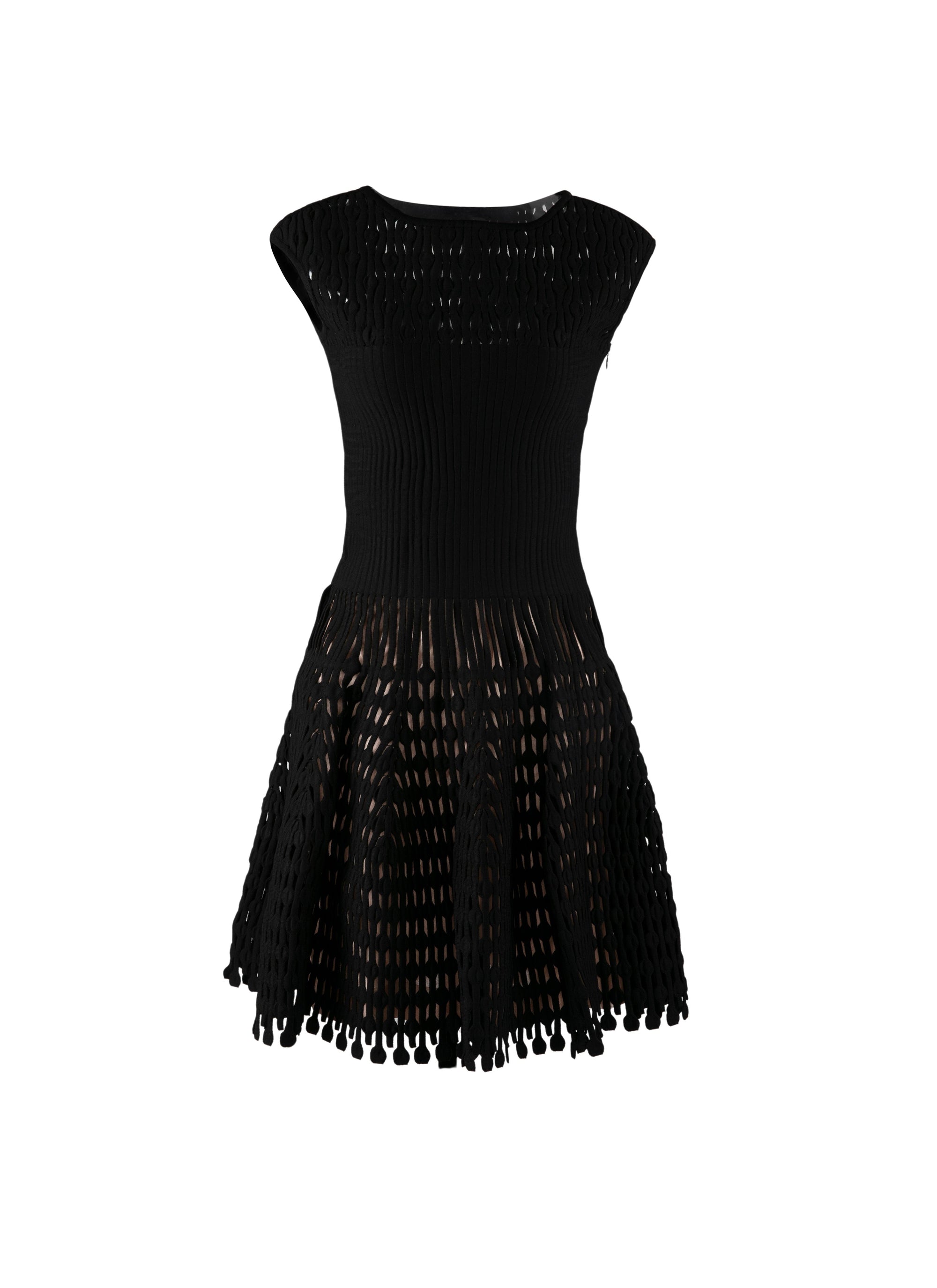 Robe courte évasée embossée à mancherons - Noir