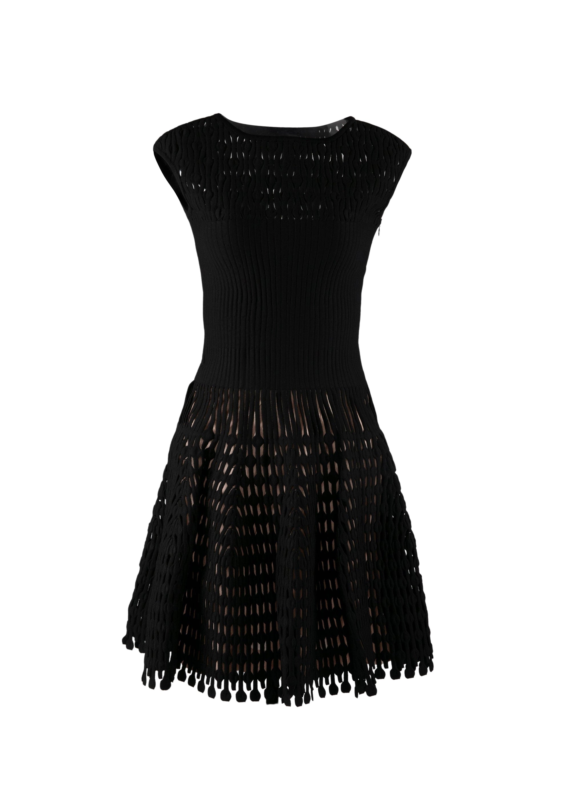 Short flared embossed dress - Black