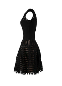 Short flared embossed dress - Black