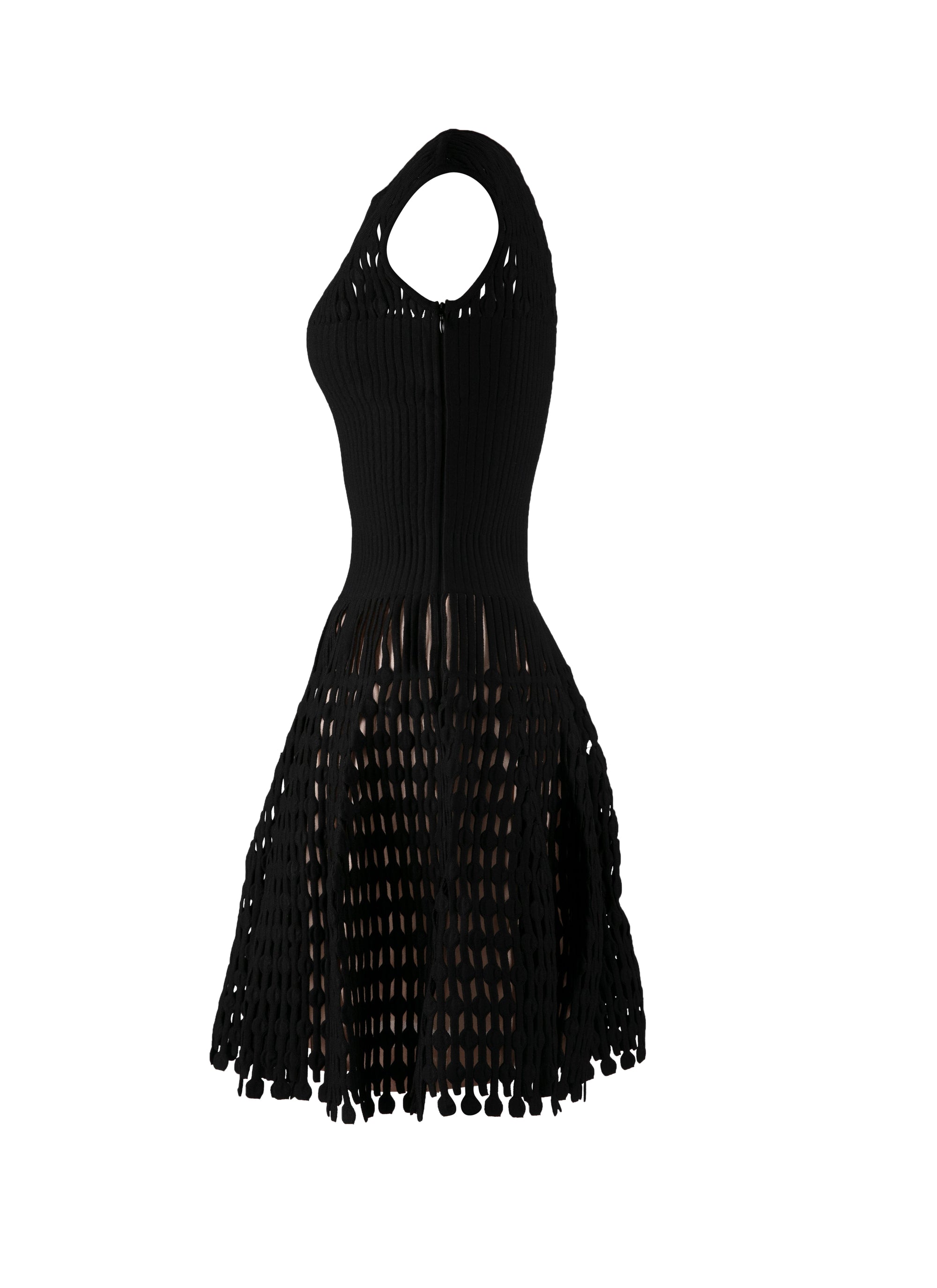 Short flared embossed dress - Black