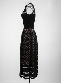 Robe longue sans manches Natte - Noir
