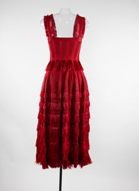 Fringed flared maxi dress with wide straps - Scarlet