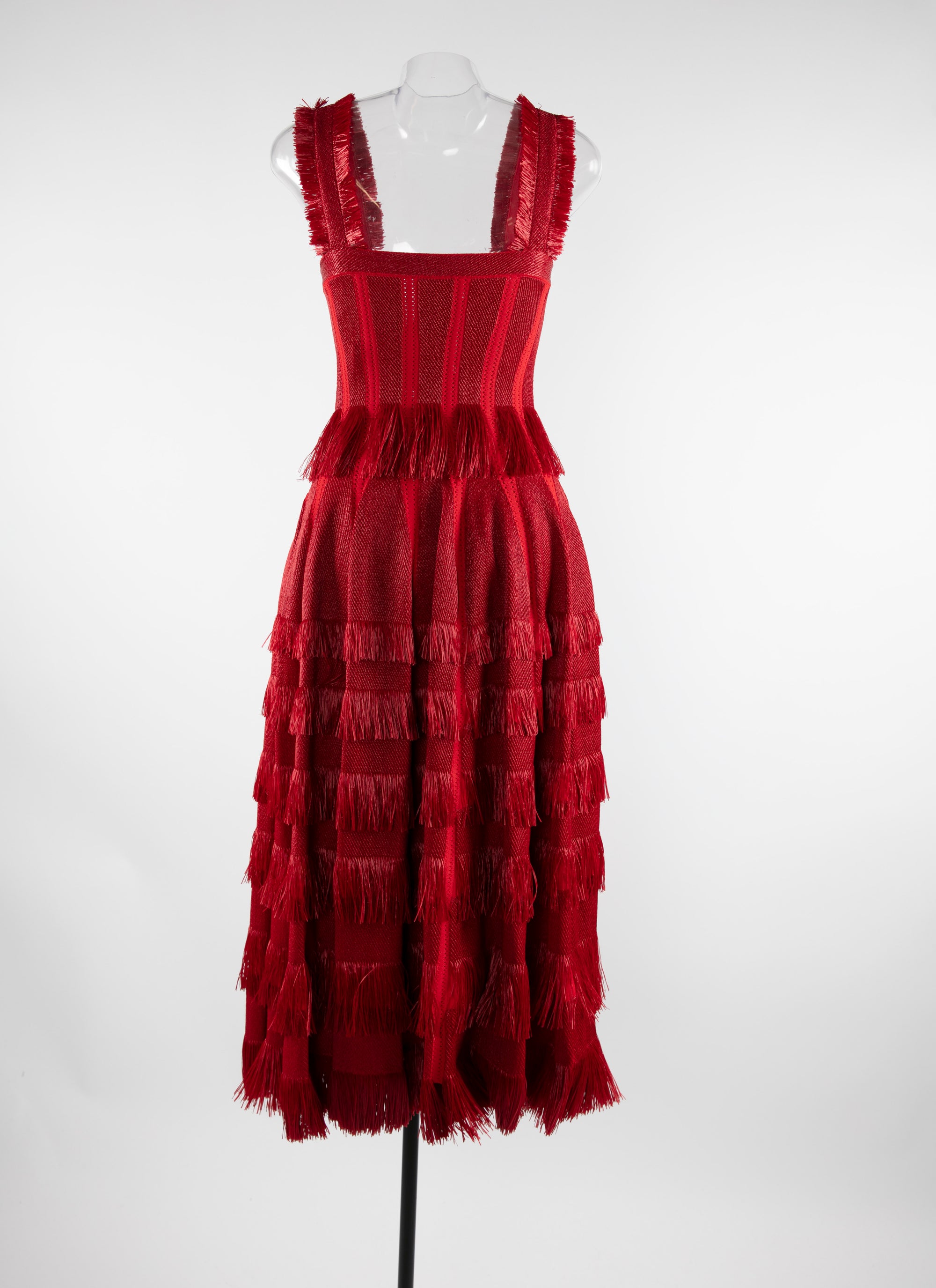 Fringed flared maxi dress with wide straps - Scarlet