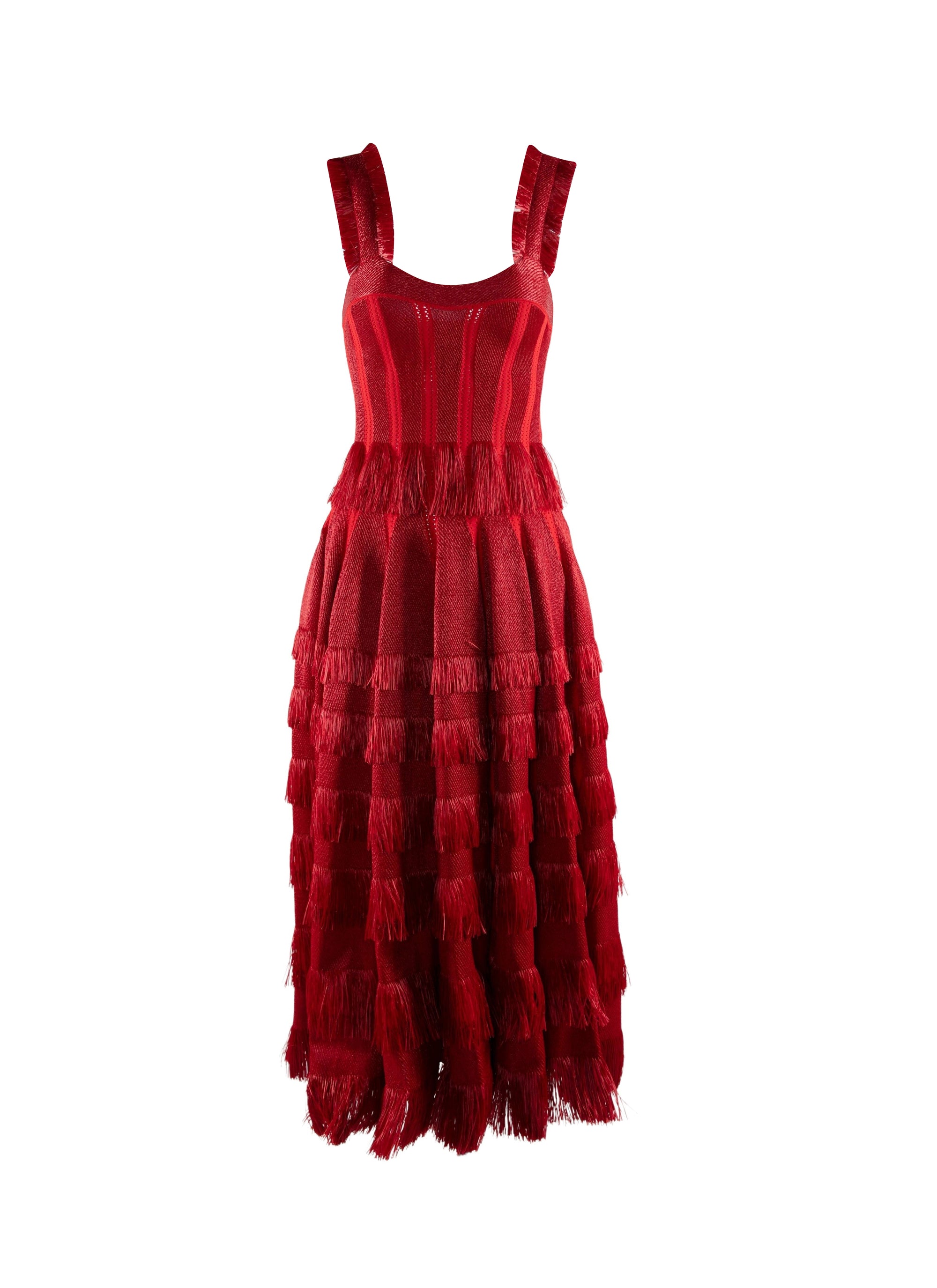 Fringed flared maxi dress with wide straps - Scarlet