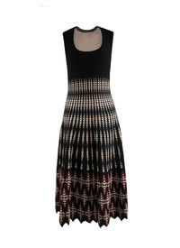 Robe longue plissée sans manches à col carrée - Noir & Grenat
