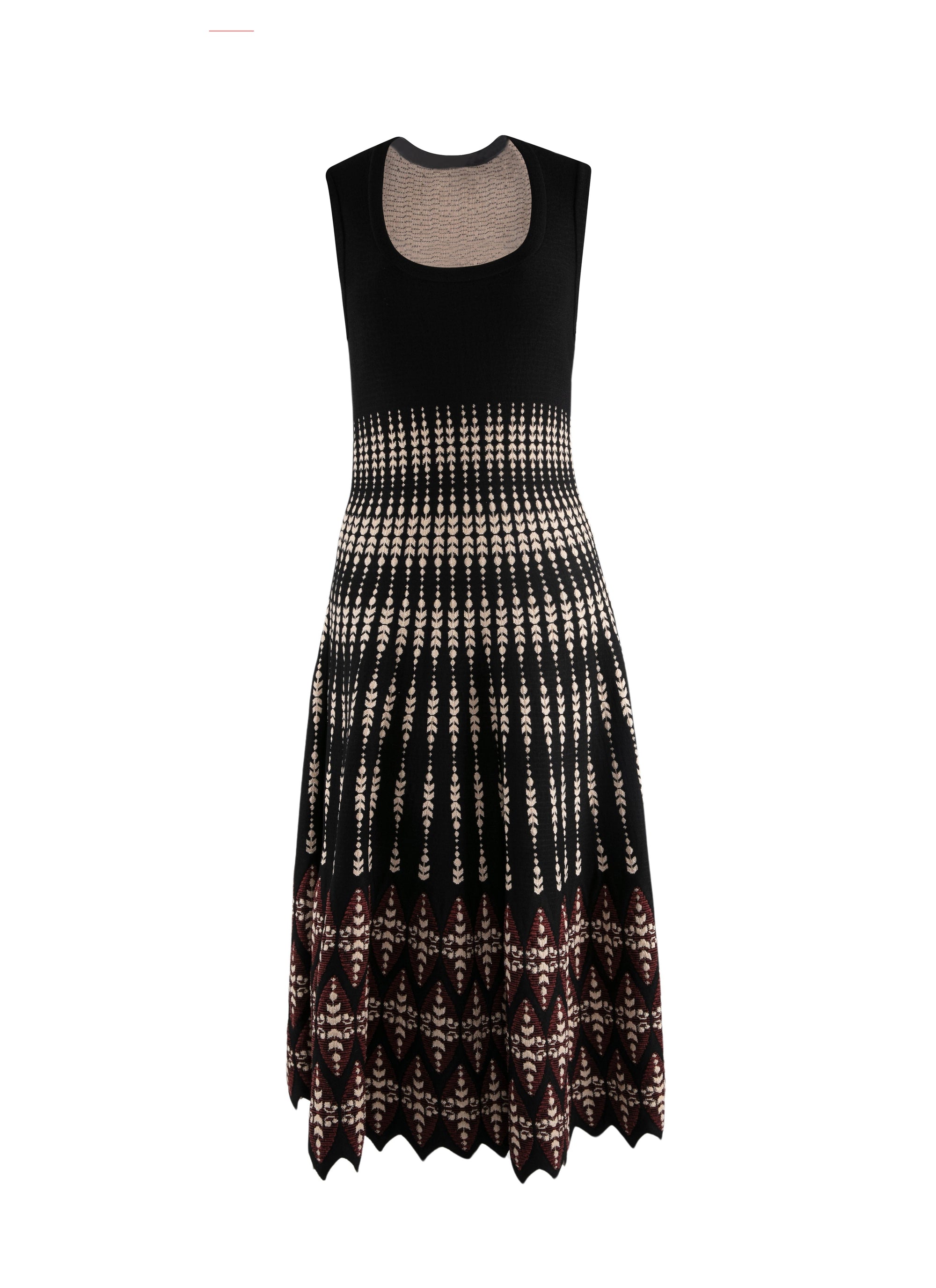 Robe longue plissée sans manches à col carrée - Noir & Grenat