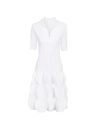 Scalloped knitted polo dress - White