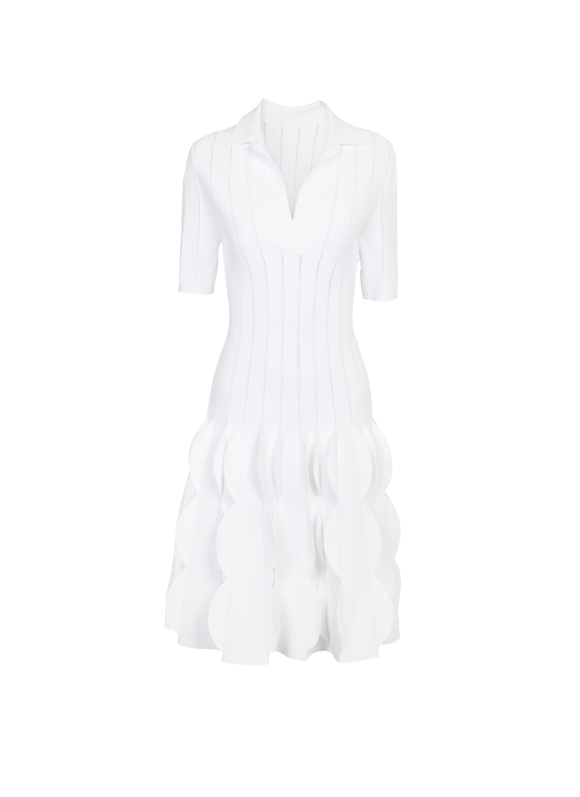 Scalloped knitted polo dress - White