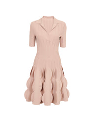 Scalloped knitted polo dress - Flesh