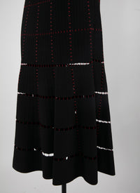 Long dress with square neckline and openwork details - Black & Red