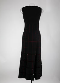Long dress with square neckline and openwork details - Black & Red
