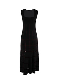 Long dress with square neckline and openwork details - Black & Red