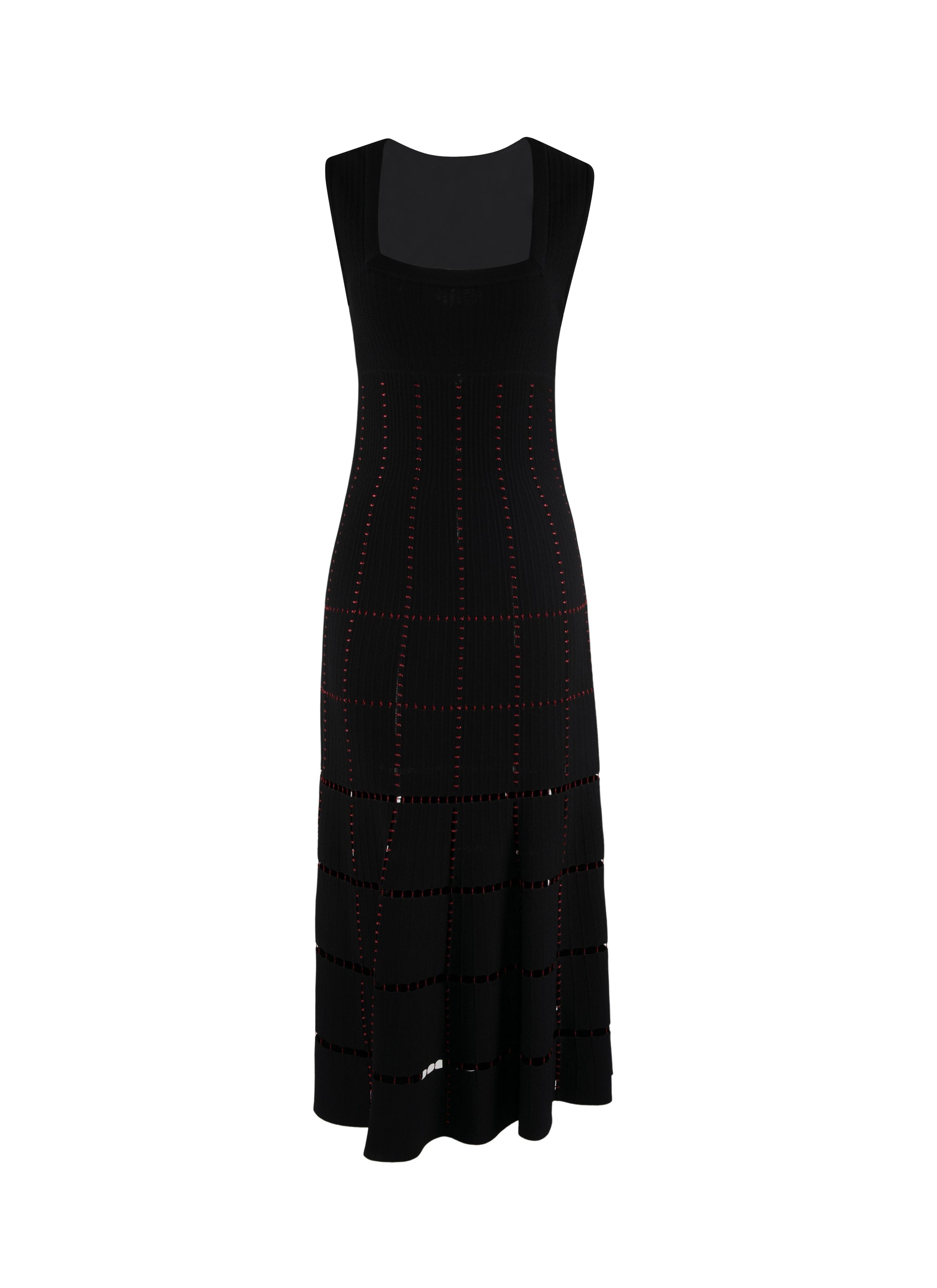 Long dress with square neckline and openwork details - Black & Red