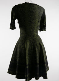 Dress with short openwork sleeves - Black & Green