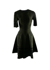 Dress with short openwork sleeves - Black & Green