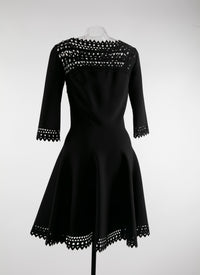 Flared and openwork stretch short dress - Black intense