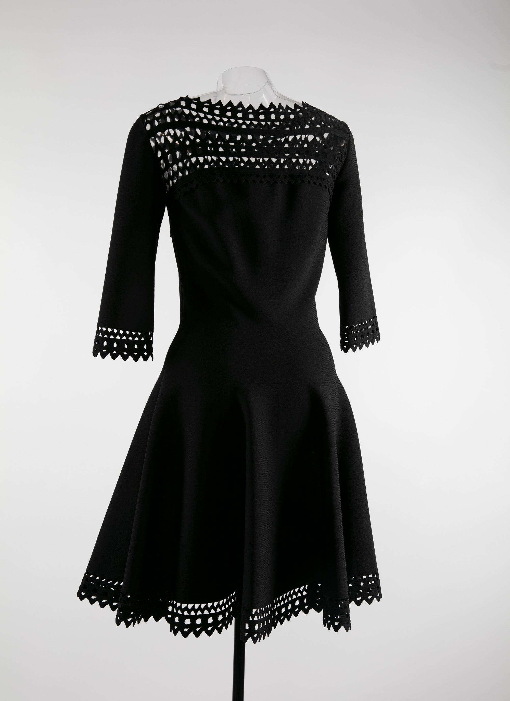 Flared and openwork stretch short dress - Black intense
