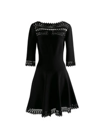 Flared and openwork stretch short dress - Black intense
