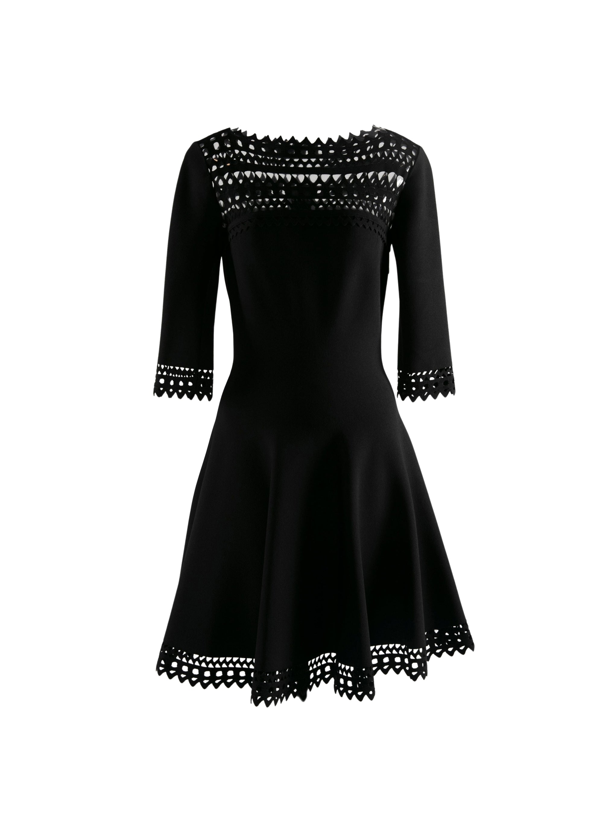 Flared and openwork stretch short dress - Black intense