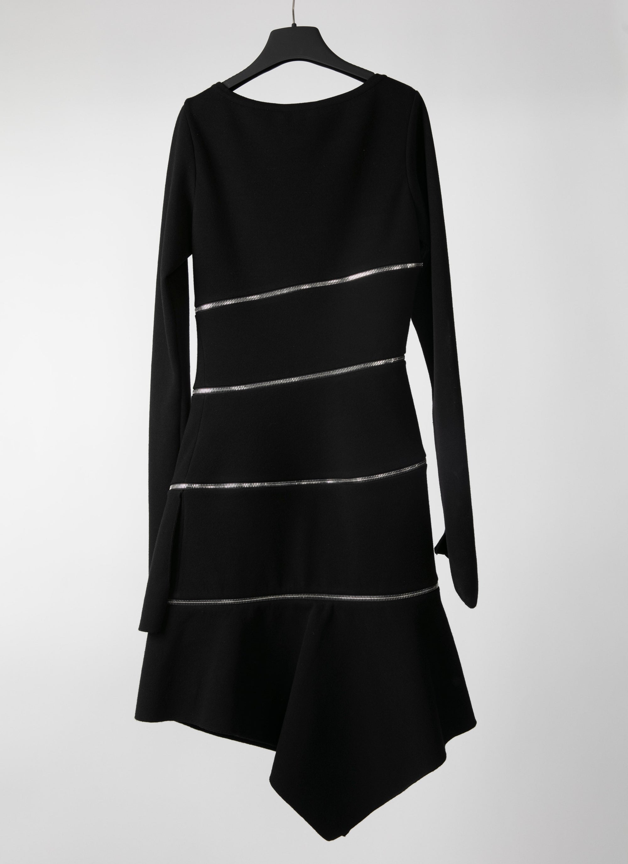 Long-sleeved zipped straight dress in wool - Black intense