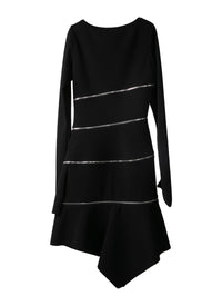 Robe droite zippée à manches longues en laine - Noir