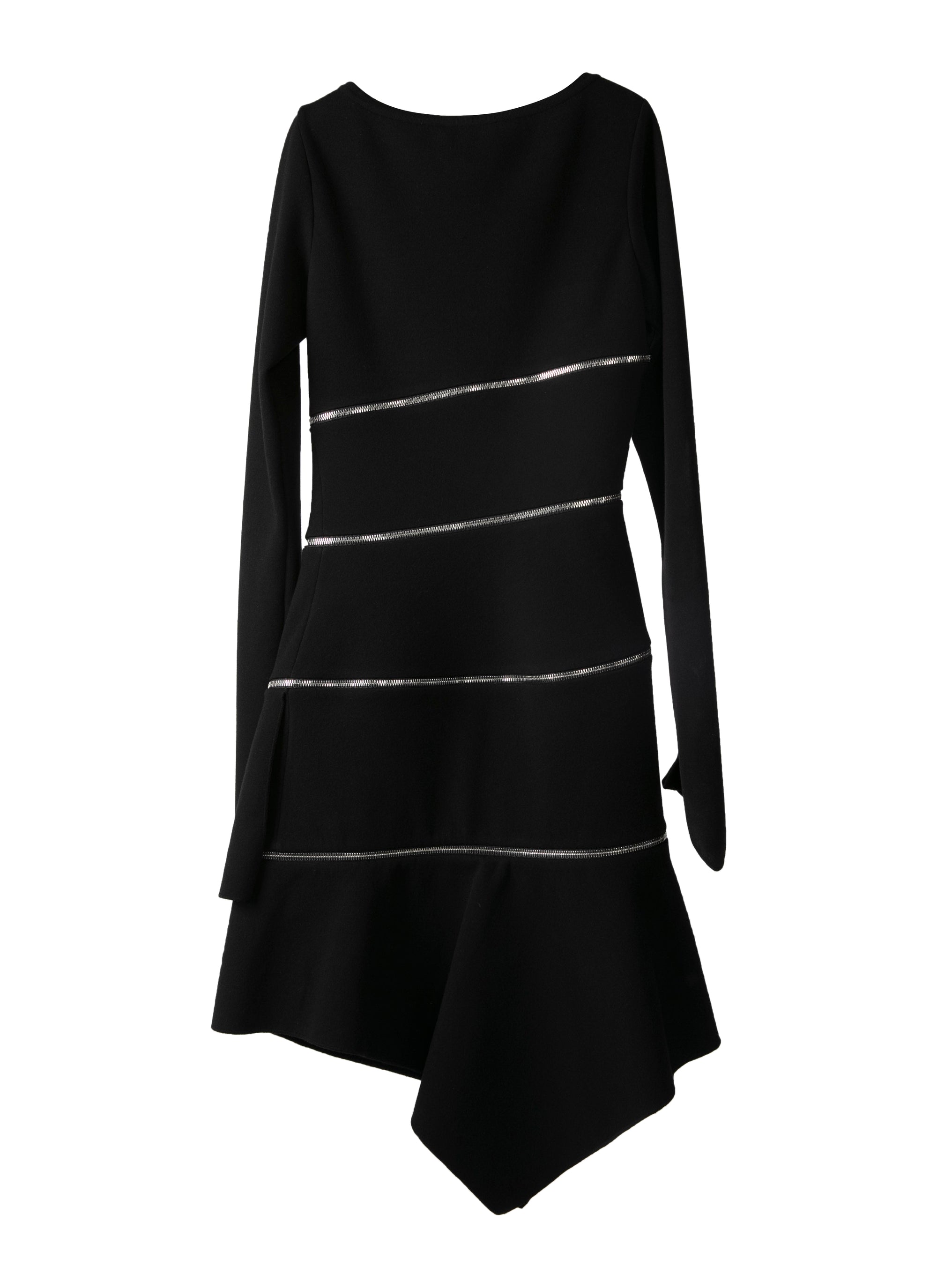 Robe droite zippée à manches longues en laine - Noir