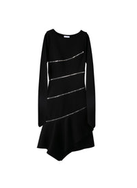 Robe droite zippée à manches longues en laine - Noir