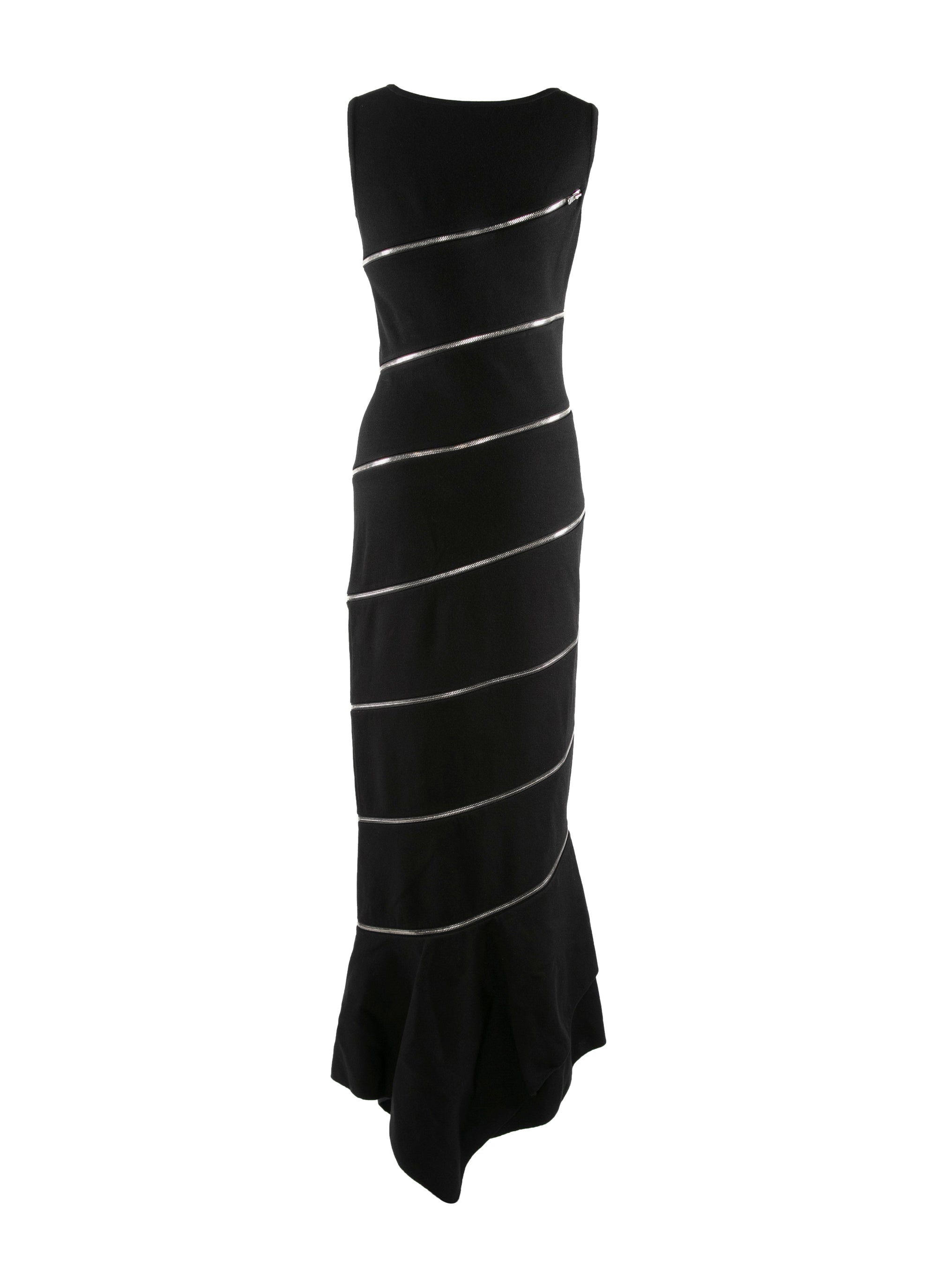 Robe gainante asymétrique zippée en laine - Noir