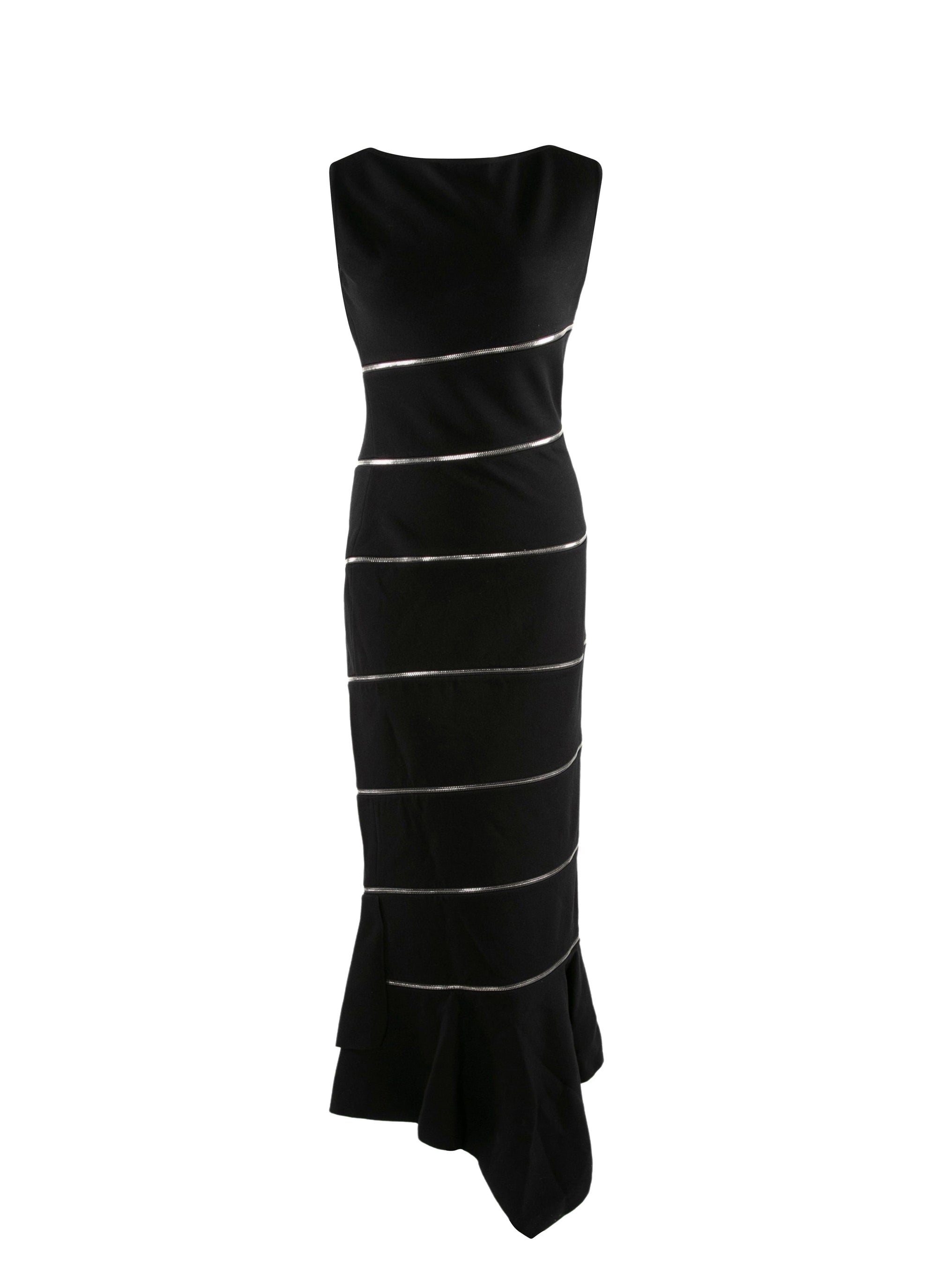 Robe gainante asymétrique zippée en laine - Noir