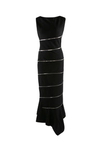 Robe gainante asymétrique zippée en laine - Noir