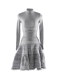 Long-sleeved short dress in wool - Grey