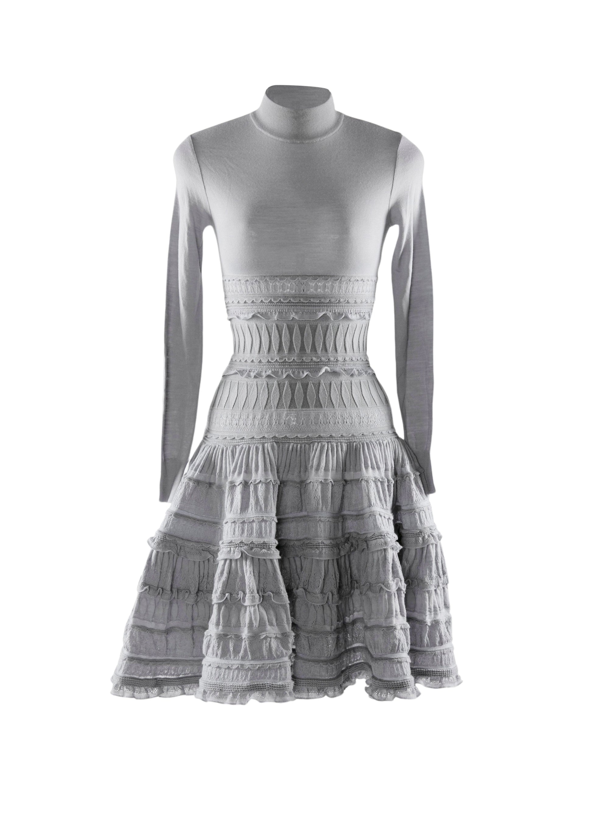 Long-sleeved short dress in wool - Grey