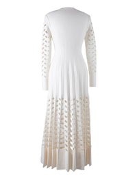 Robe plissée à manches longues en laine - Ivoire