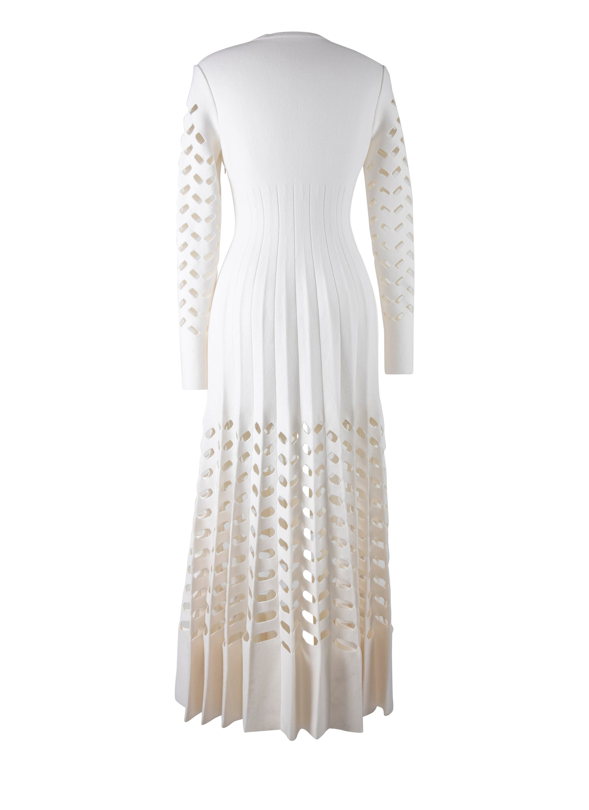 Robe plissée à manches longues en laine - Ivoire