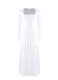 Robe plissée à manches longues en laine - Ivoire