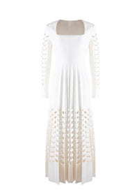 Long-sleeved pleated dress in wool - Ivory