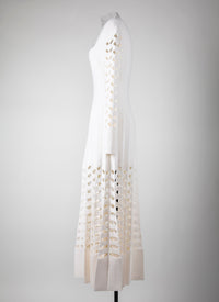 Long-sleeved pleated dress in wool - Ivory