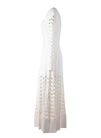Robe plissée à manches longues en laine - Ivoire