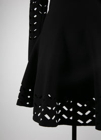 Long-sleeved mini dress in wool - Black intense
