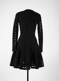 Long-sleeved mini dress in wool - Black intense