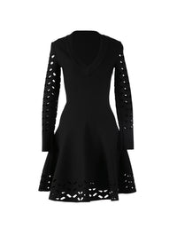Long sleeve wool mini dress - Black