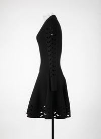 Long-sleeved mini dress in wool - Black intense